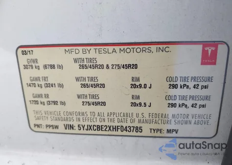 2017 Tesla Model X 100D/75D/90D from USA, damaged, VIN 5YJXCBE2XHF043785
